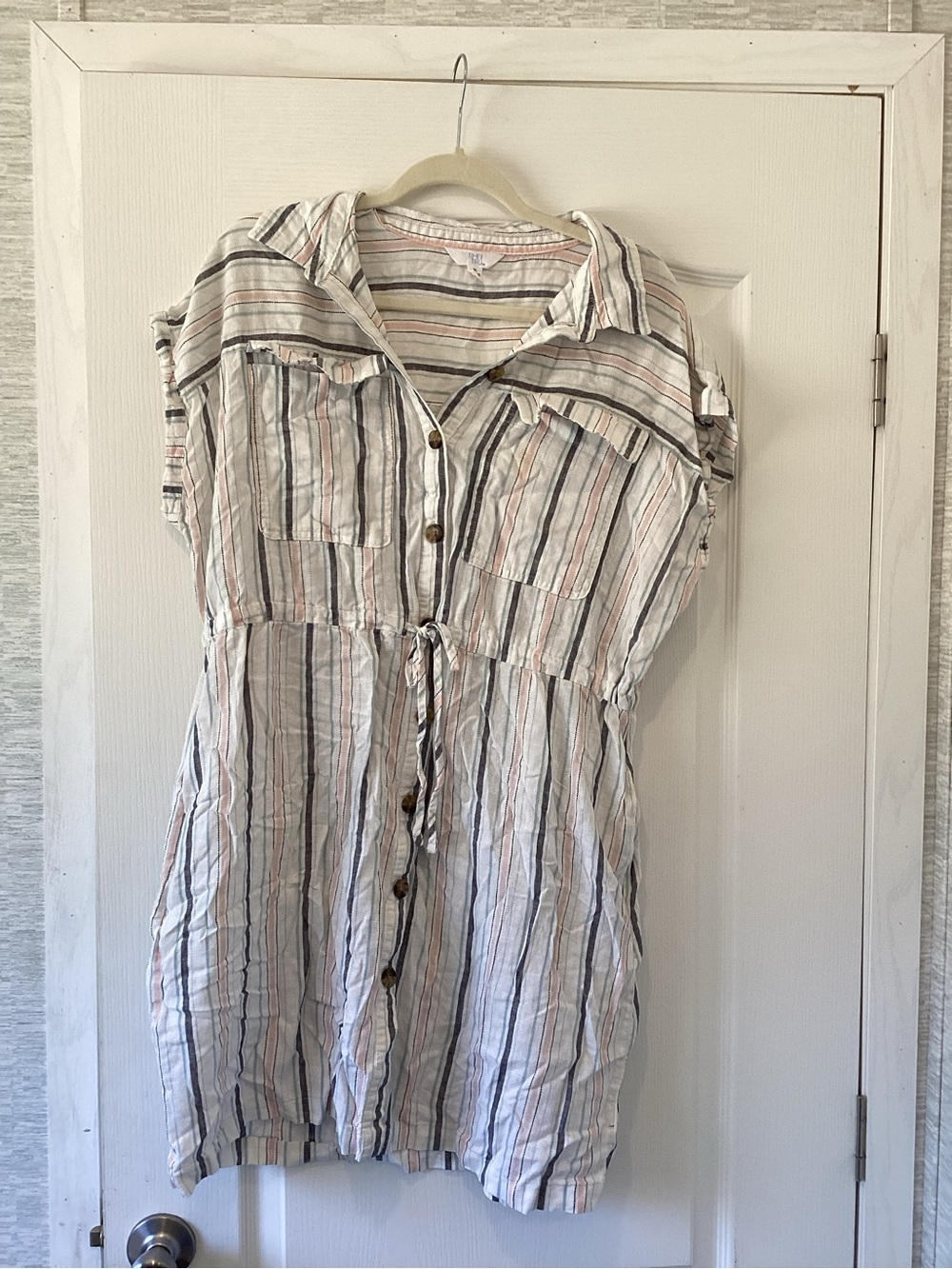 Time and Tru White Striped Midi Dress with Neutral Multi-Stripe XL EUC